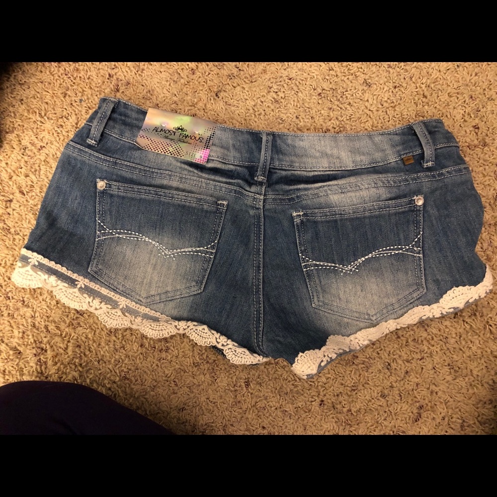 Short shorts with lace trim